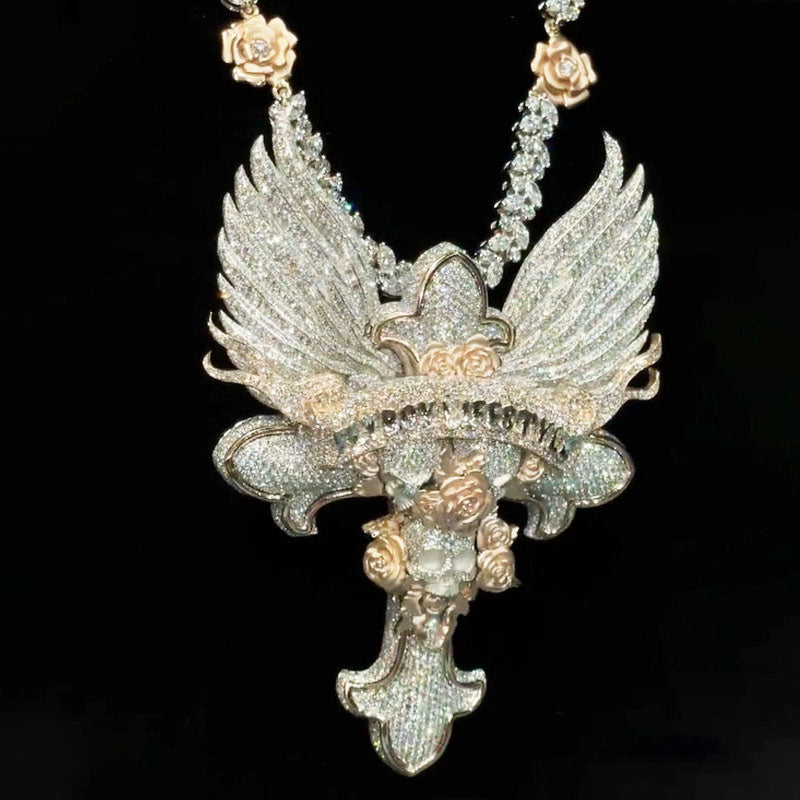 Hip Hop | "Flyboy Lifestyle" Letter Wings Rose Cross Pendant