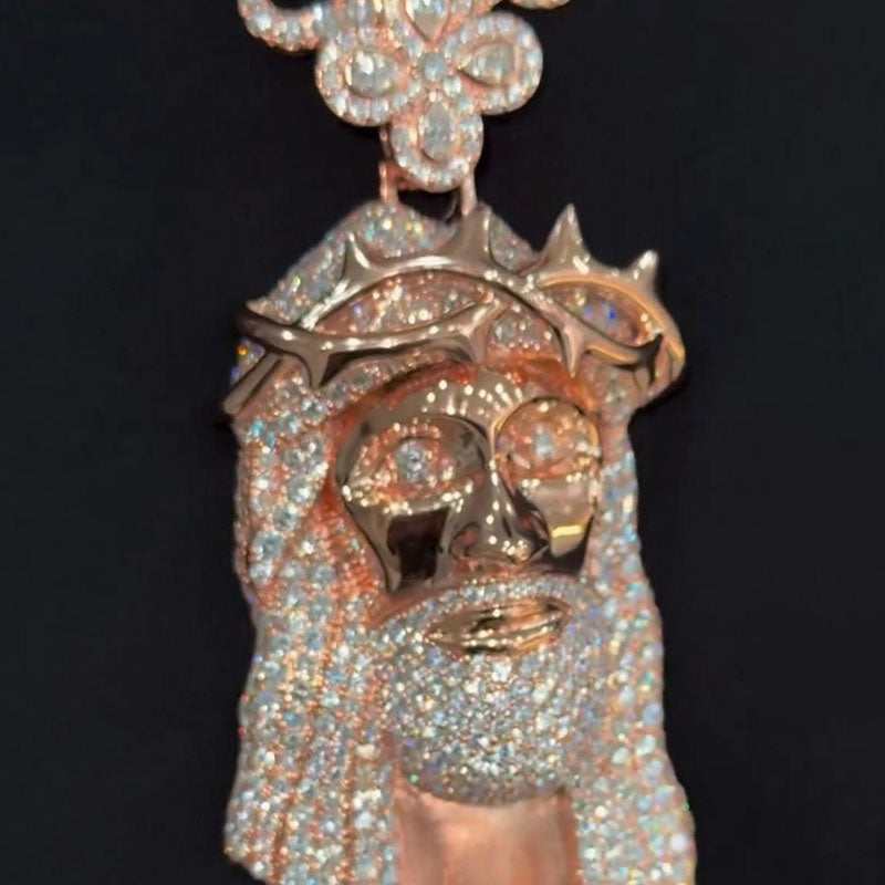 Moissanite Clovers Buckle Thorn Headdress Jesus Pendant Chain Set