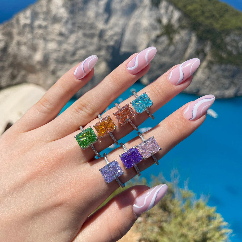 S925 Advanced Ice Flower Cut Colorful Gem Ring