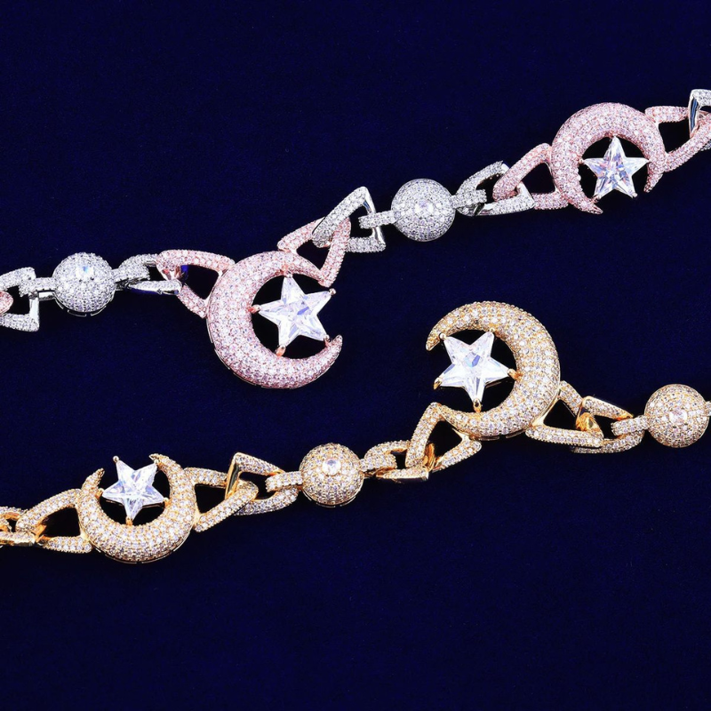 Moissanite Hip Hop Moon Star Cuban Chain