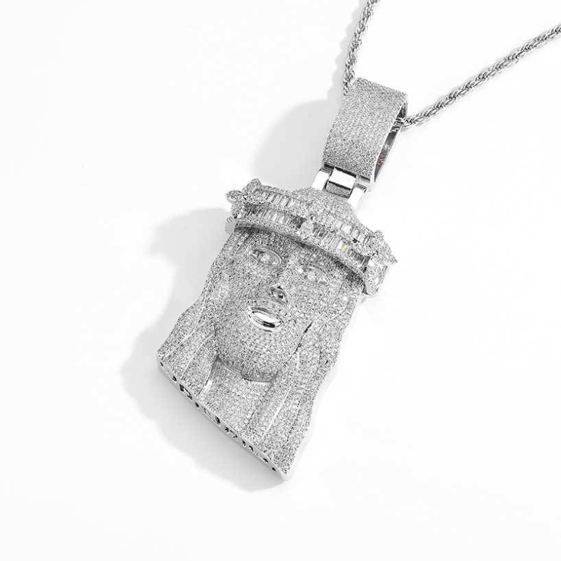Moissanite Square Diamond Clovers Head Decorated with Jesus Pendant