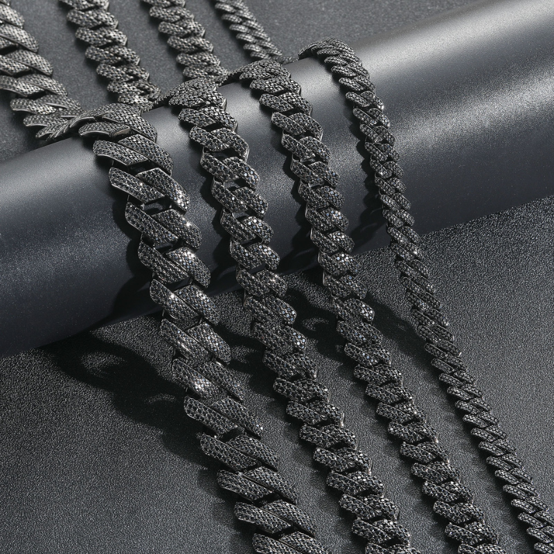 10mm/13mm/15mm/20mm Black Moissanite Hip Hop Diamond Cuban Chain