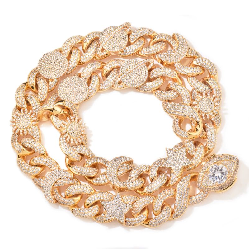 Moissanite Hip Hop Star Moon Sun Eye Cuban Chain