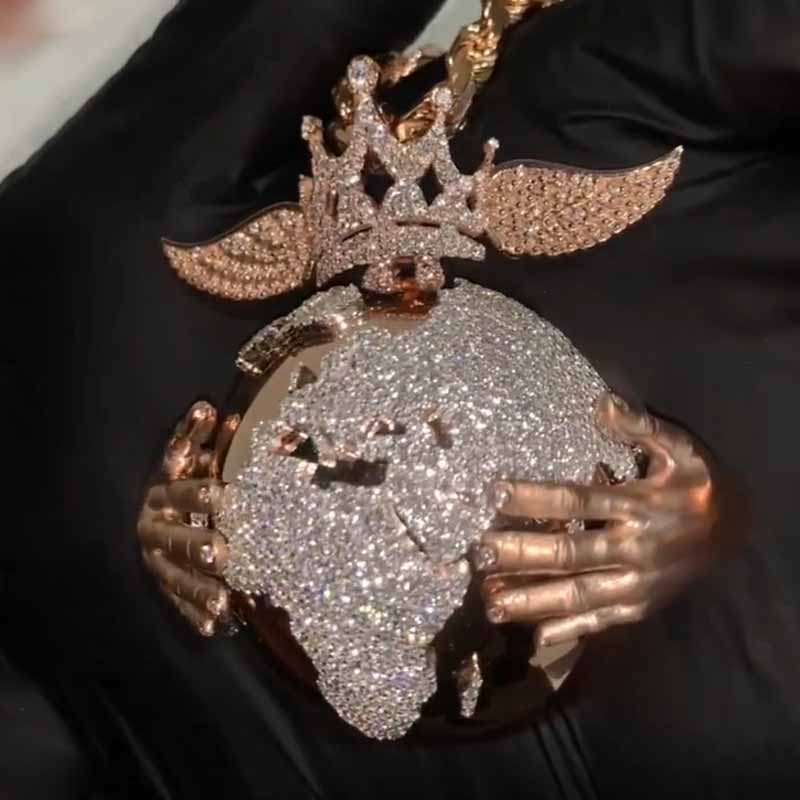 Moissanite Hip Hop Diamond Earth King Pendant