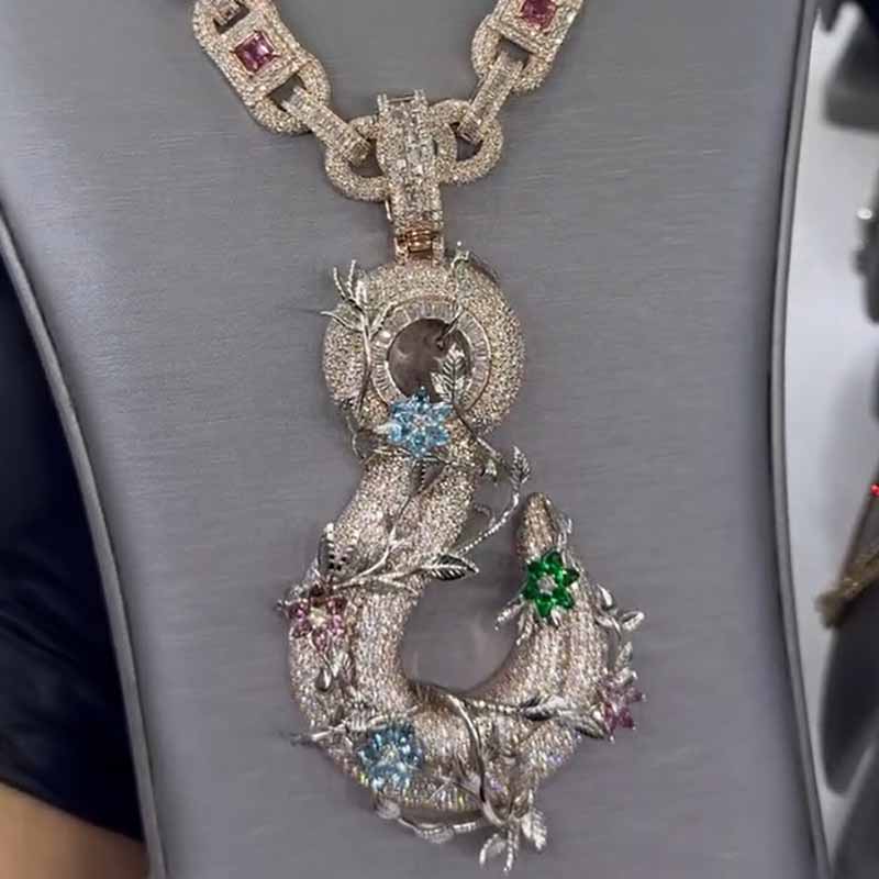 Moissanite Hip Hop Fishhook Pendant