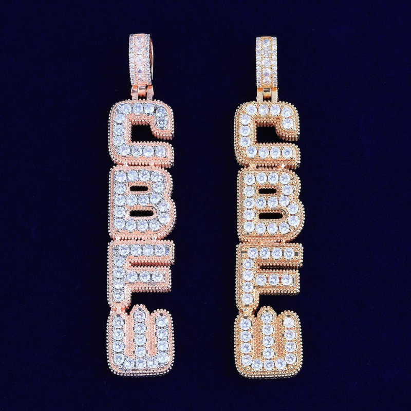 Moissanite Hip Hop Vertical Square Custom Letter Pendant