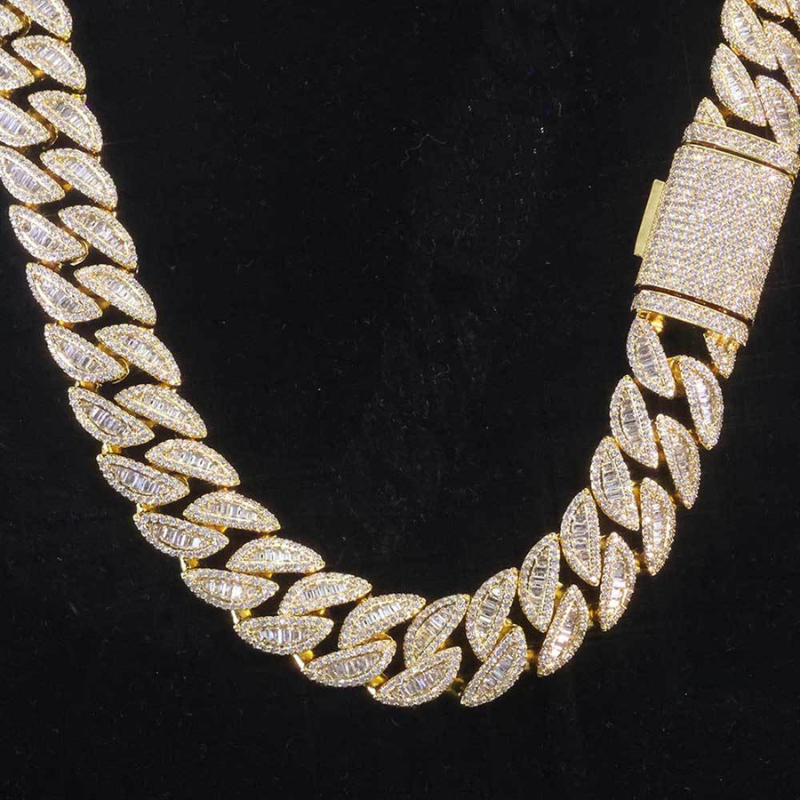 20mm Moissanite Mixed Inlay T Square Cuban Chain