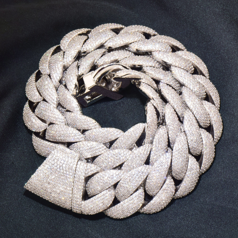 20mm Moissanite Hip Hop Diagonal Buckle Crescent Cuban Chain