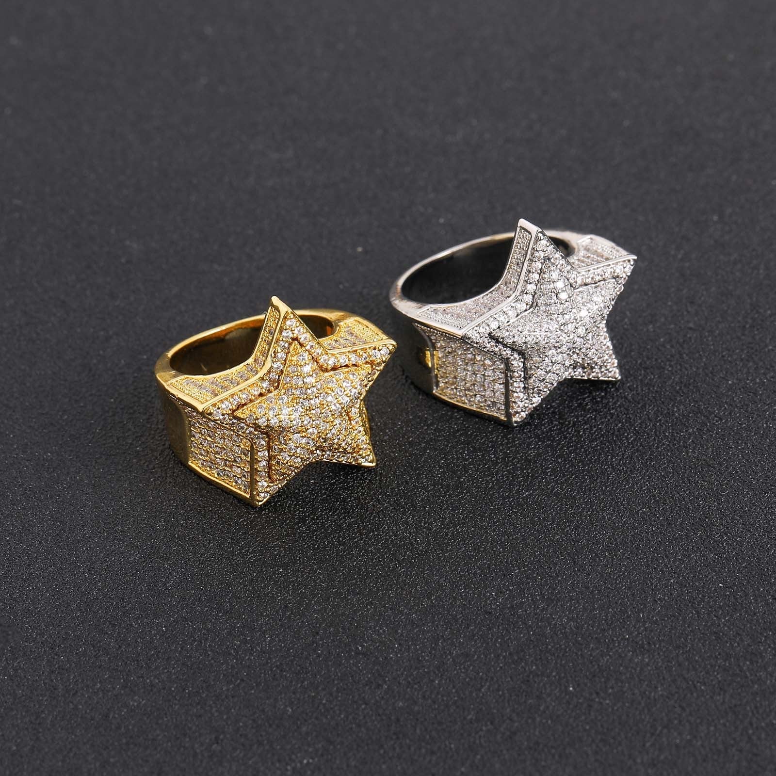 18K Gold Moissanite Iced Star Ring