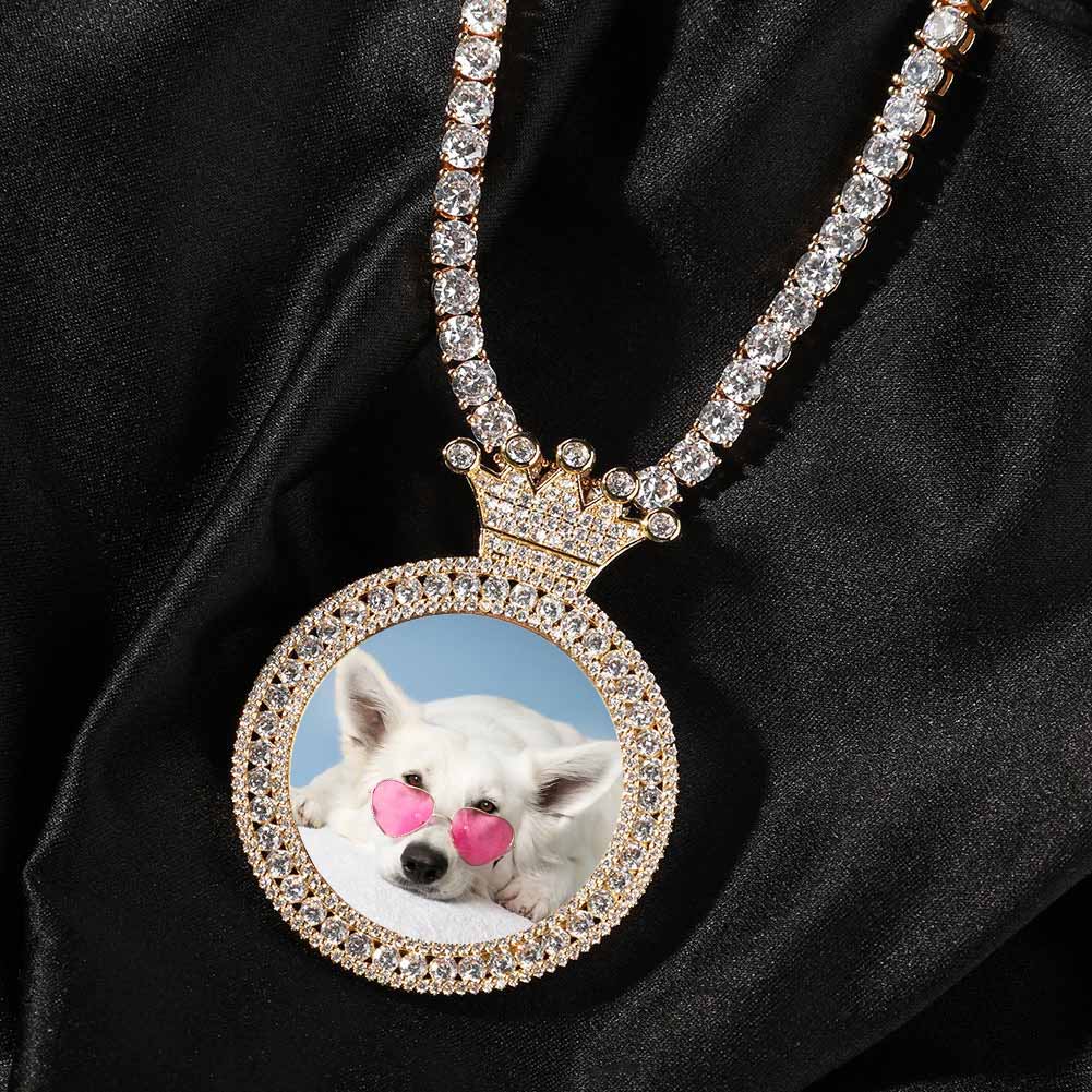 Iced Custom Crown Photo Moissanite Pendant