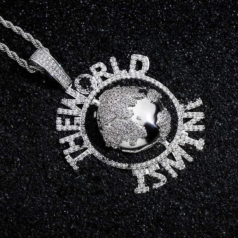 Moissanite Ice circle cut THE WORLD IS MY design pendant