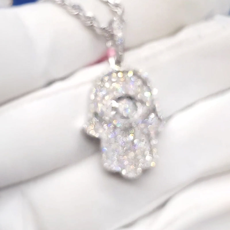 Ice Out Hamsa Moissanite Pendant in White Gold