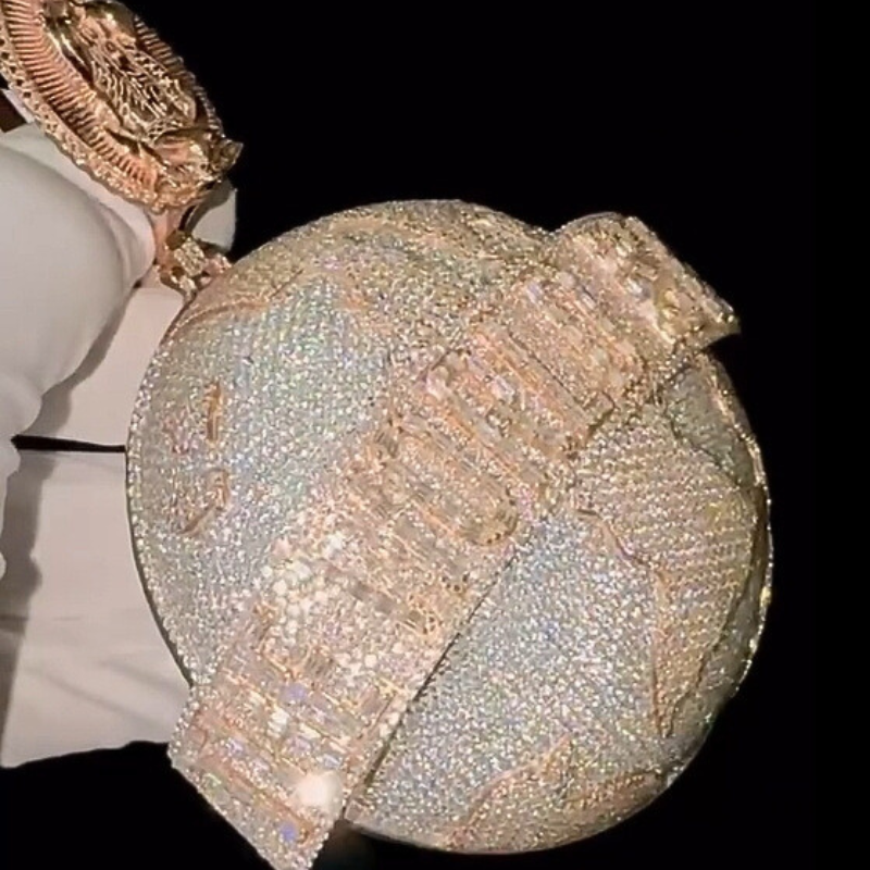 Moissanite "The World is Mine" Global Pendant Smaller Version