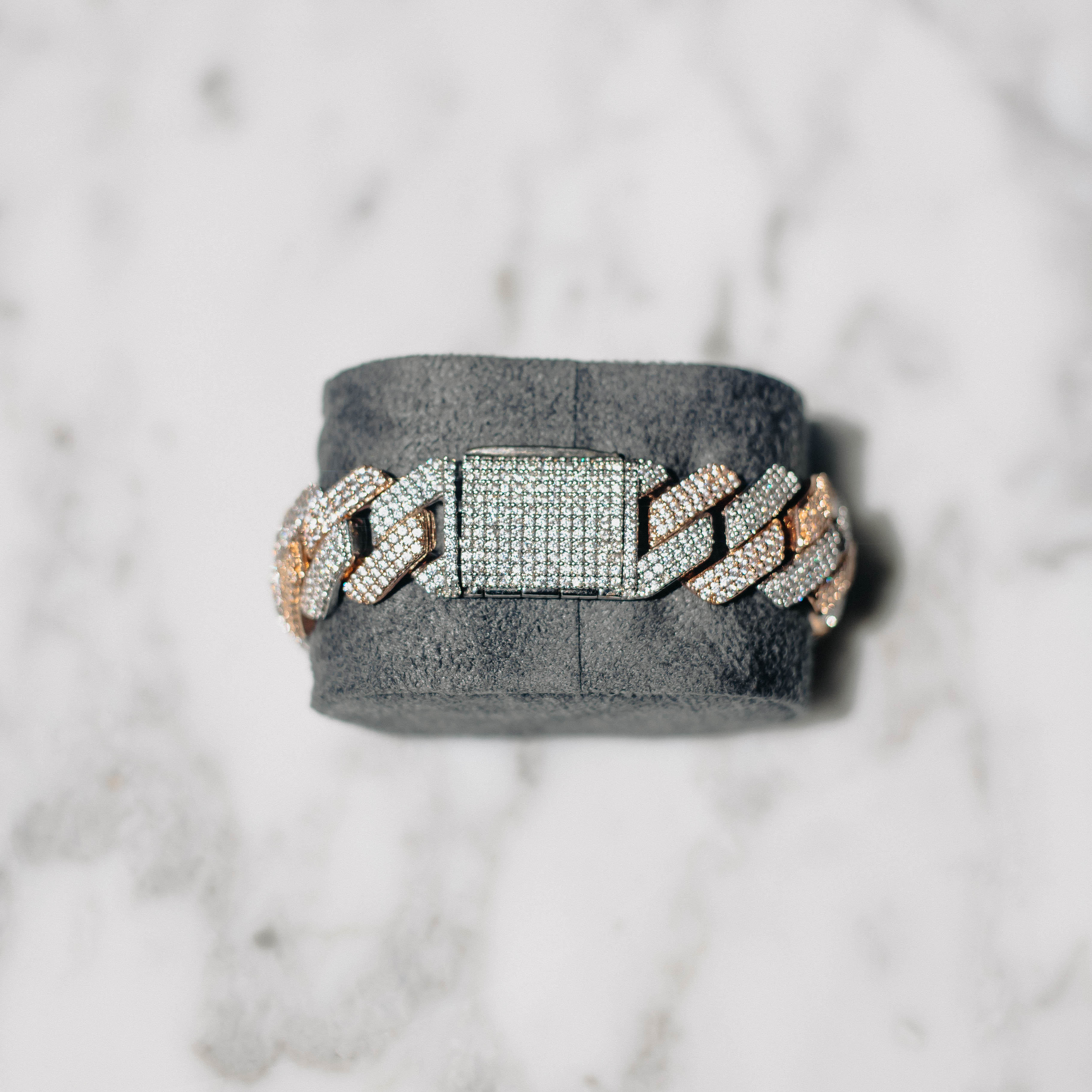 18mm Moissanite Prong Cuban Bracelet 2 Tone White/Rose Gold