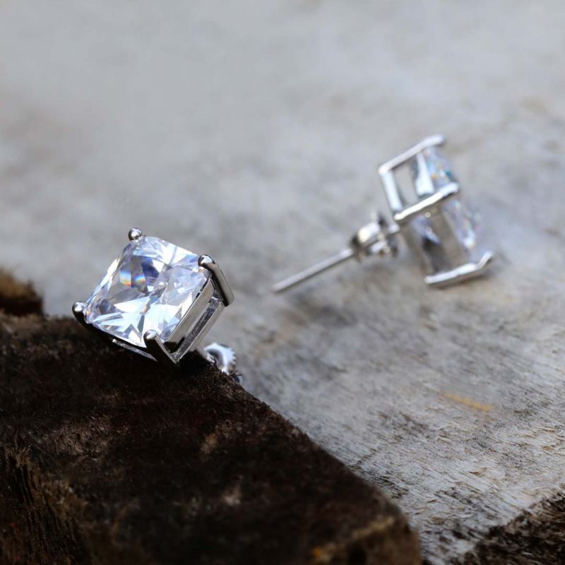 Radiant Cut Moissanite Stud Earring in White Gold