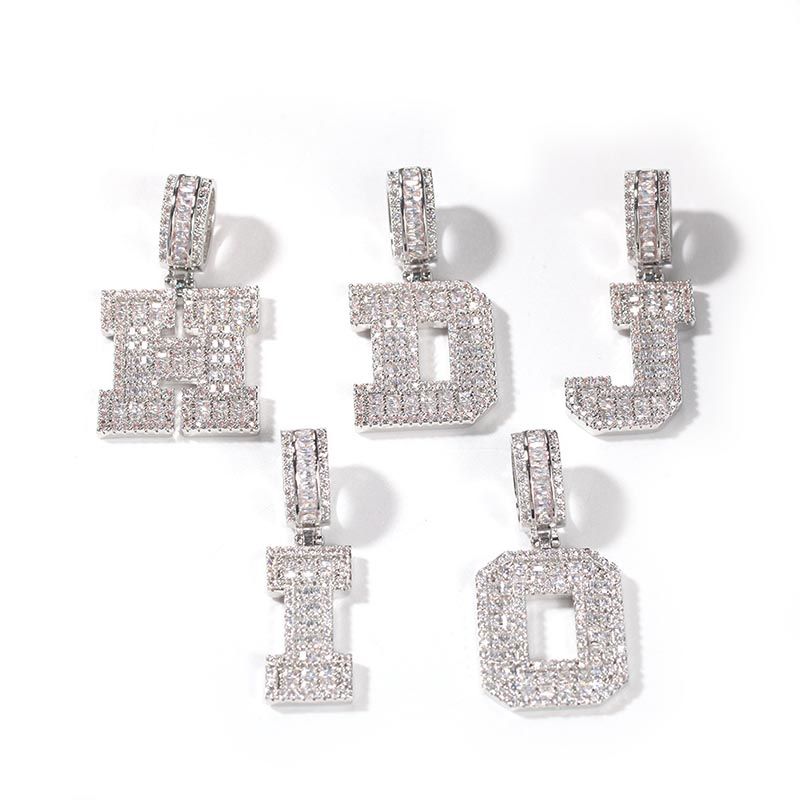 Baguette A to Z Initials Letters Moissanite Pendants in White Gold