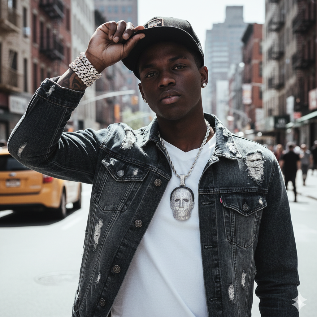 Hip Hop Mystery Mask Iced-Out Pendant, Gold & Silver【A43】