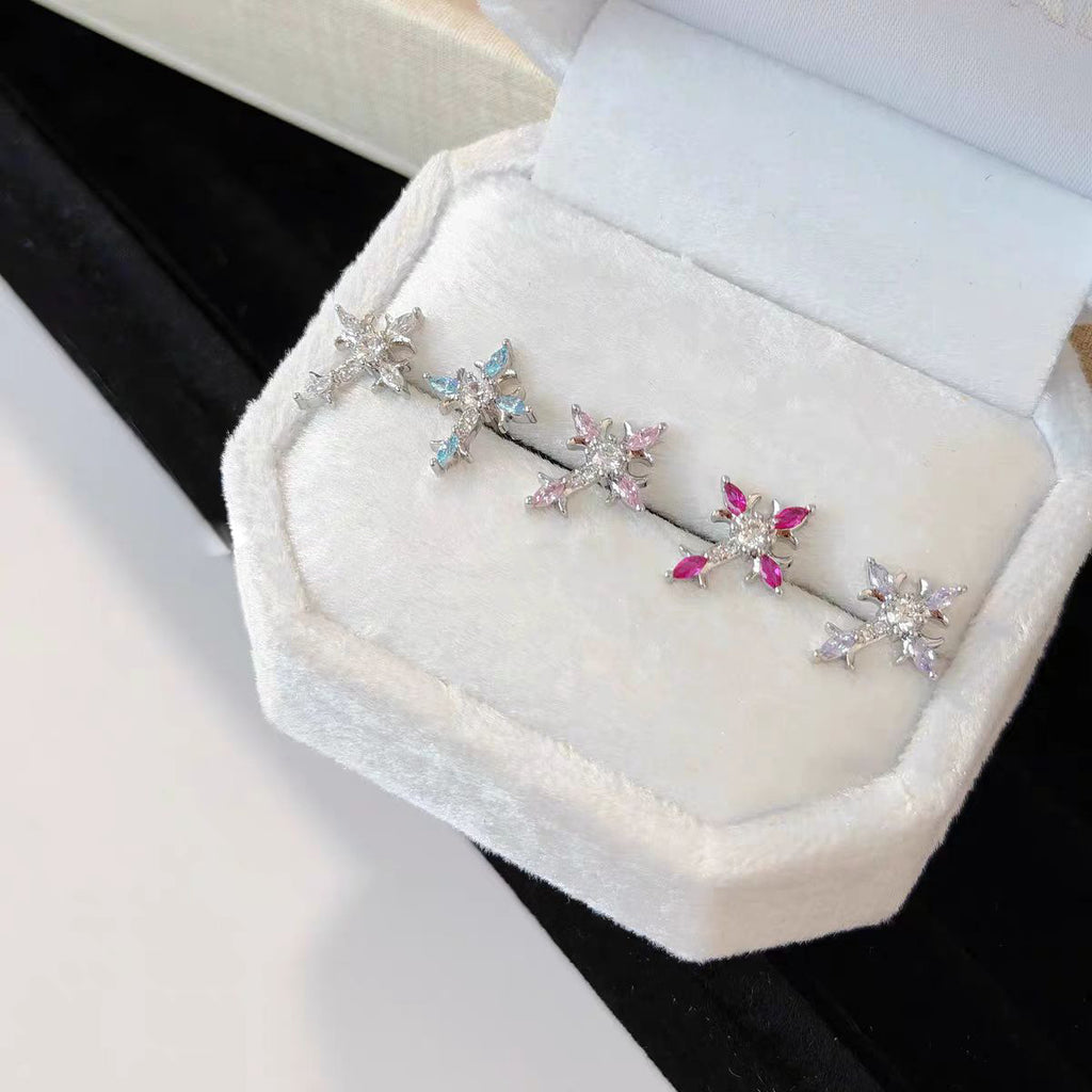 Sterling Silver Floral Cross Bullet Back Earring【A pair of earrings】