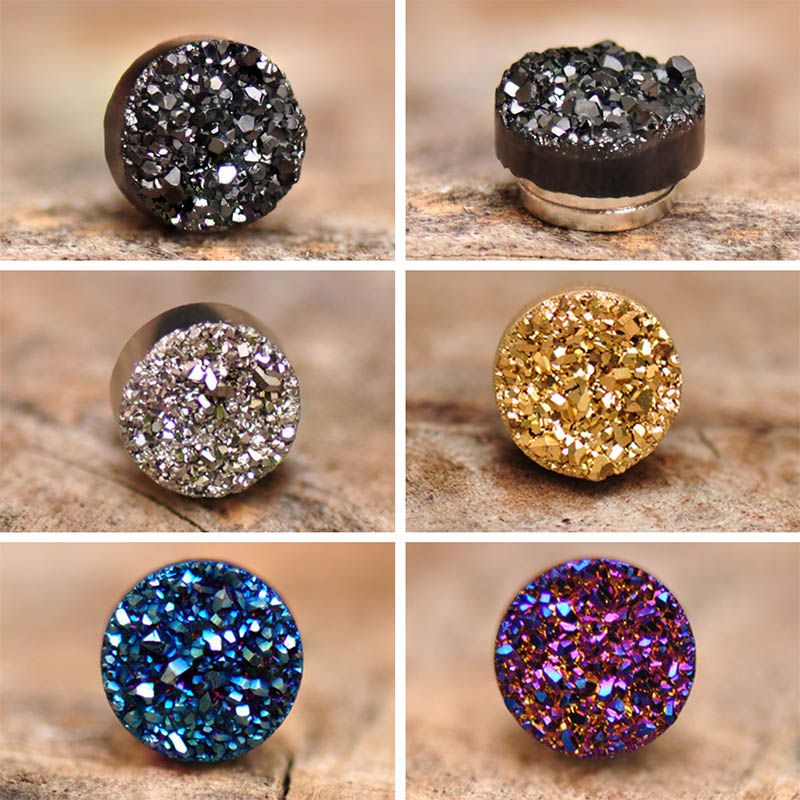 Quartz Round Magnetic Non-Piercing Stud Earrings