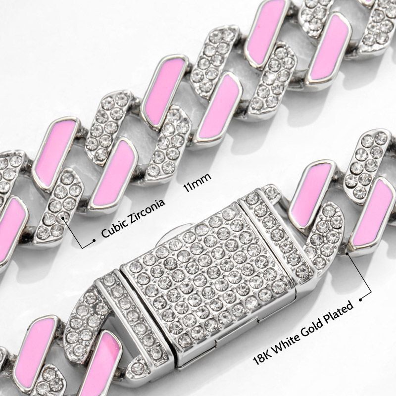 11mm Half Stones and Pink Cuban Link Choker Set