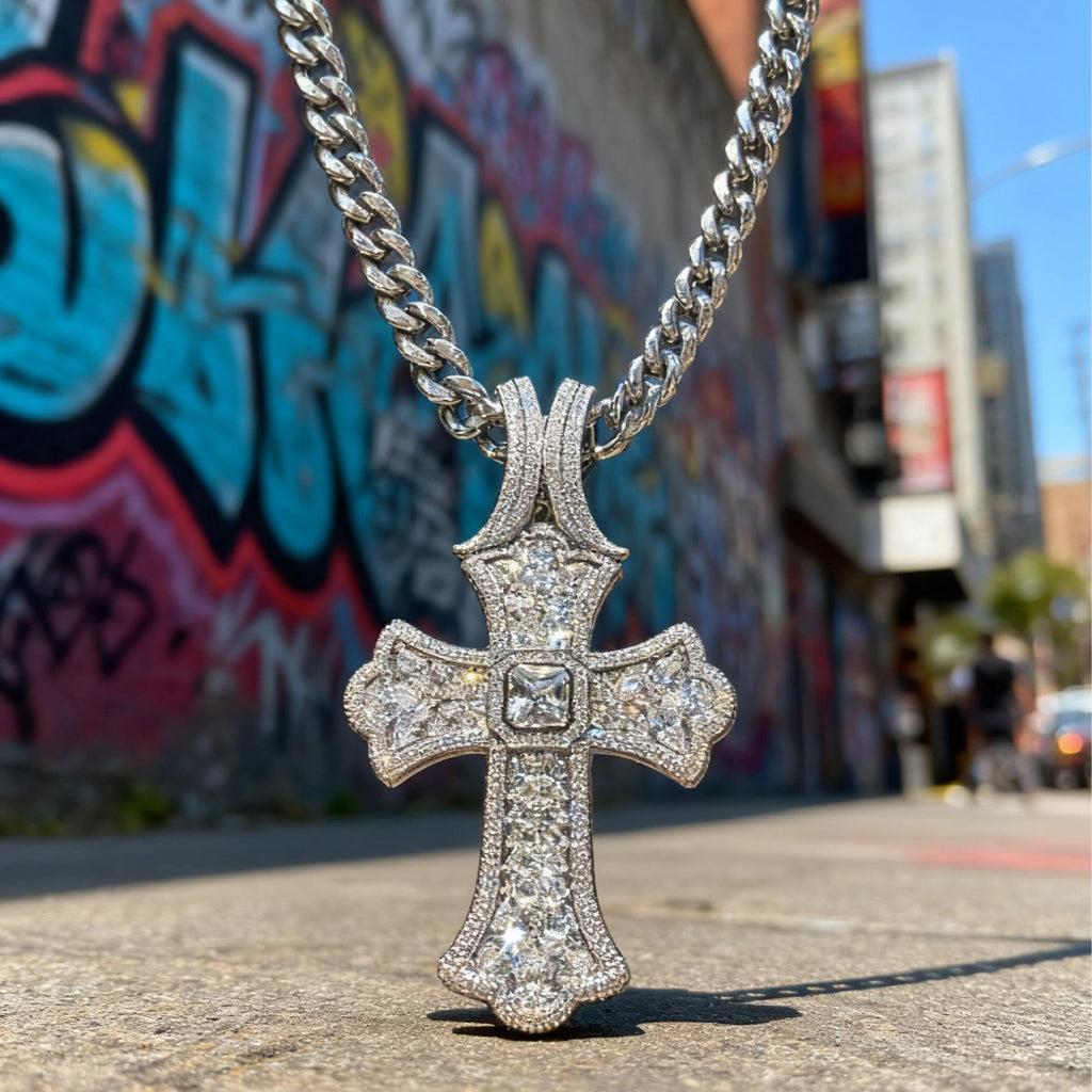 Regal Iced-Out Cross Pendant & Chain Set【A46】