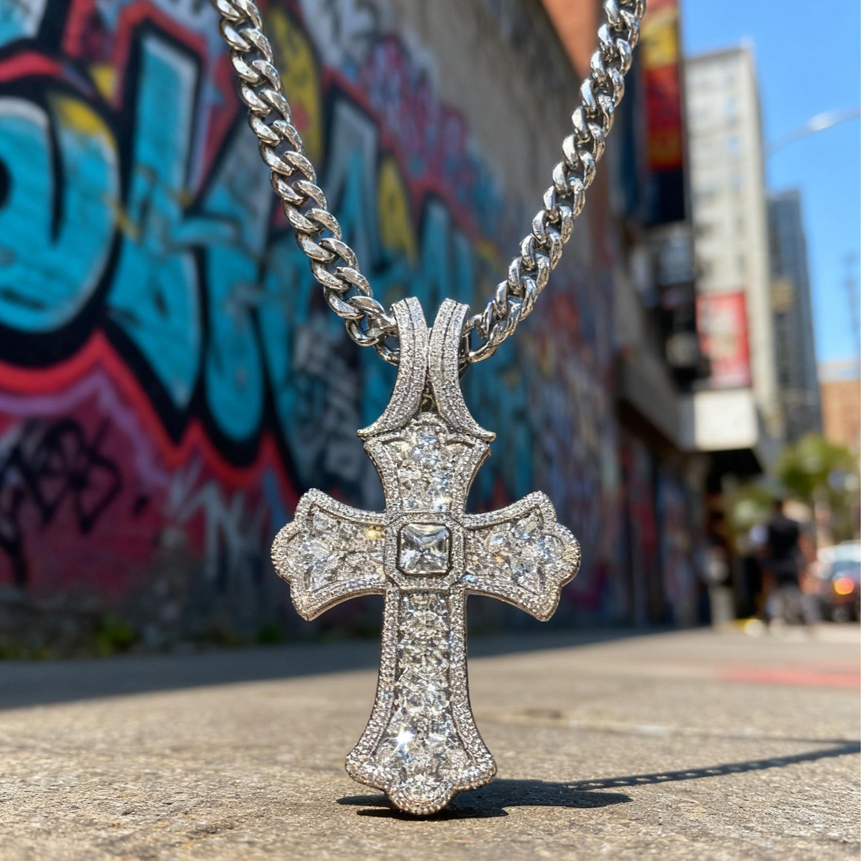 Regal Iced-Out Cross Pendant & Chain Set【A46】