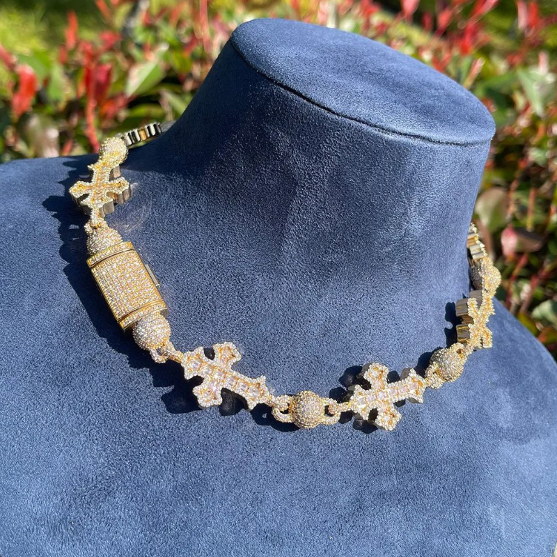 Moissanite Cross Bead Cuban Chain