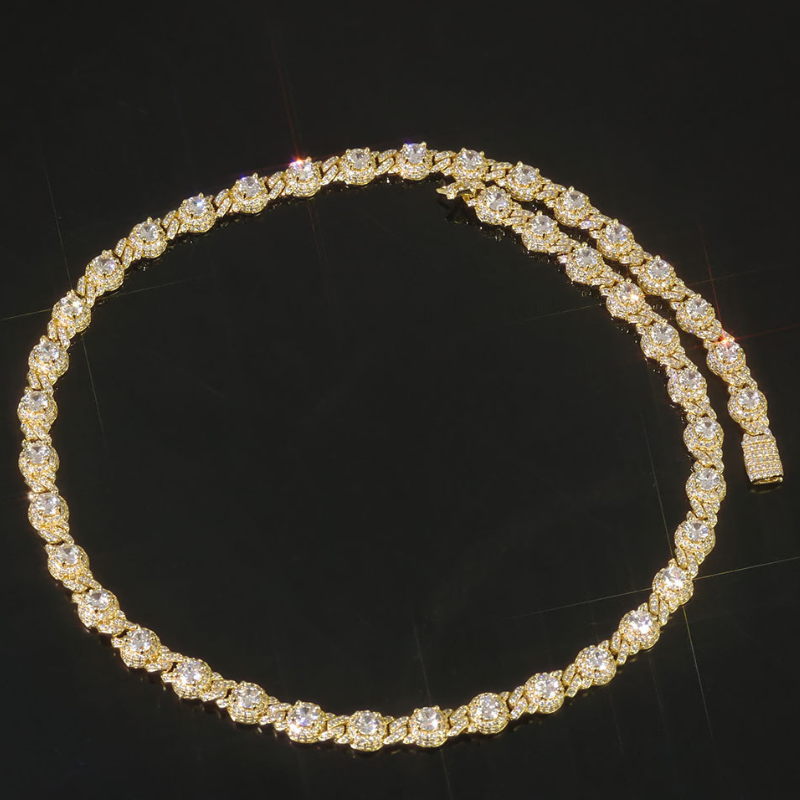 7.5mm Moissanite Hip Hop Round Bead Cuban Chain