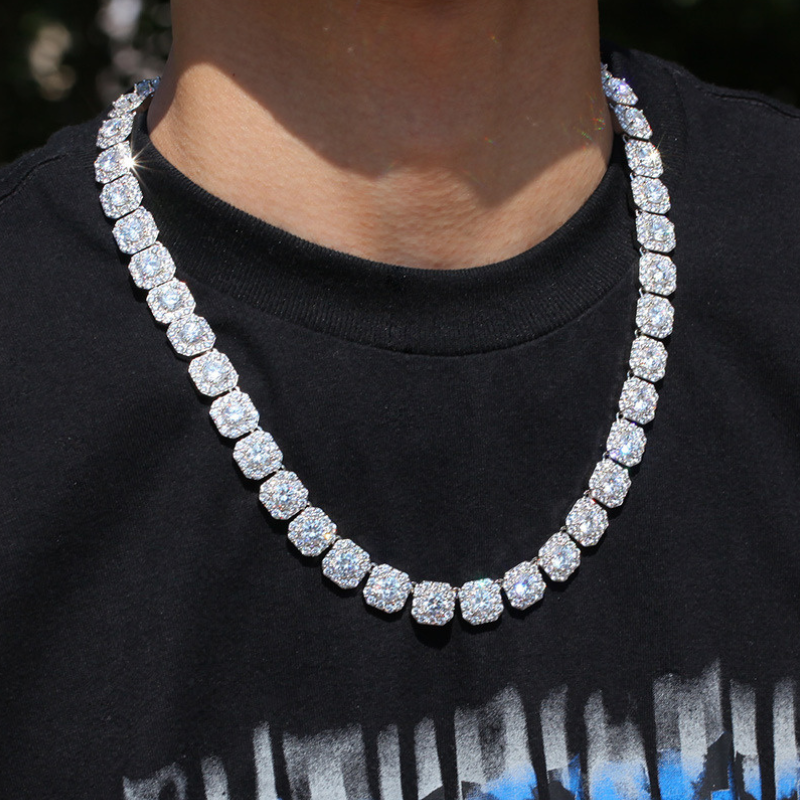 10mm Moissanite Clustered Tennis Chain In Yellow Gold