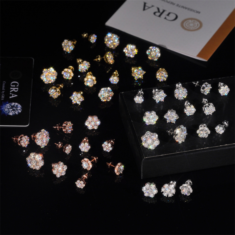 8mm/9mm/10mm/10.8mm/11mm/12mm/13.5mm/15mm Moissanite Hip Hop Flowers Stud Earrings