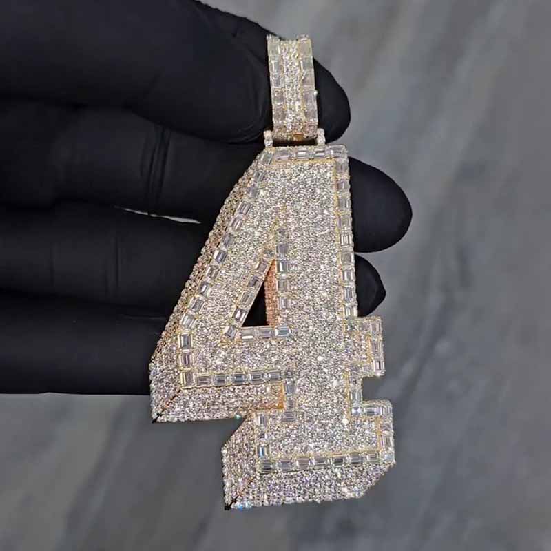 S925 Moissanite Baguette Number 4 Pendant