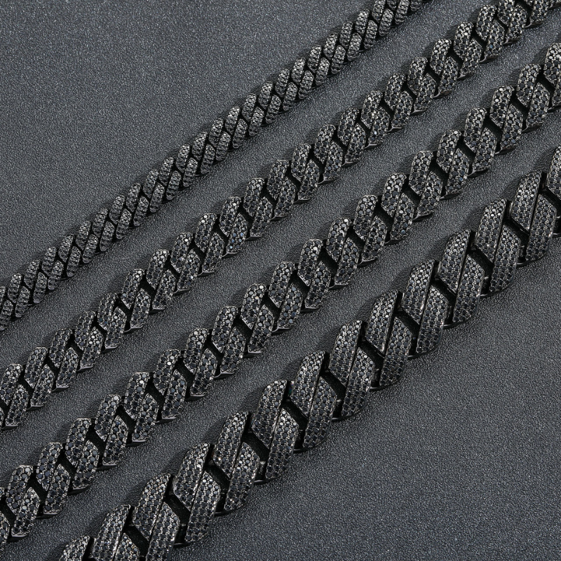 10mm/13mm/15mm/20mm Black Moissanite Hip Hop Diamond Cuban Chain