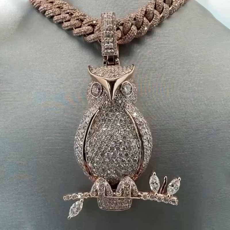 S925 Silver Moissanite Owl Pendant