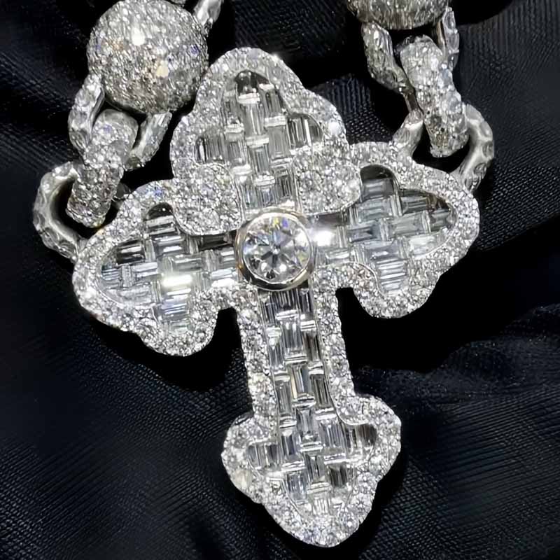 Moissanite Ball Cross Pendant Chain Set