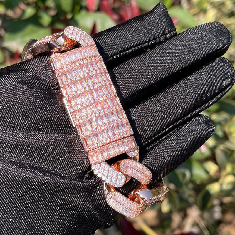 Moissanite Crescent Sparkling Cuban Bracelet