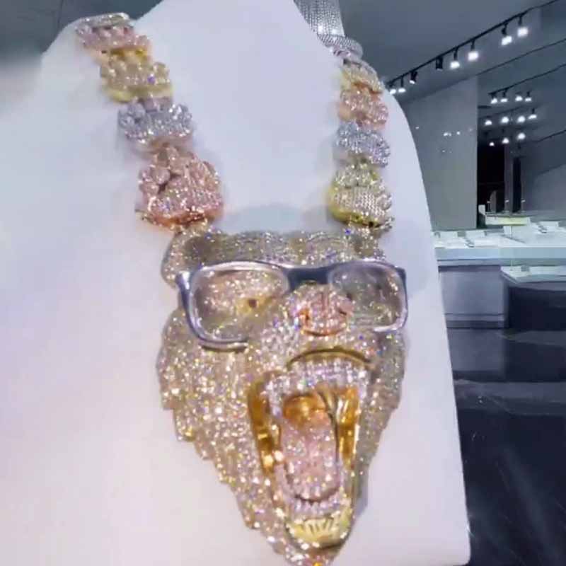 3D | 925S Wearing Glasses Bear Pendant Paw Prints  Chain