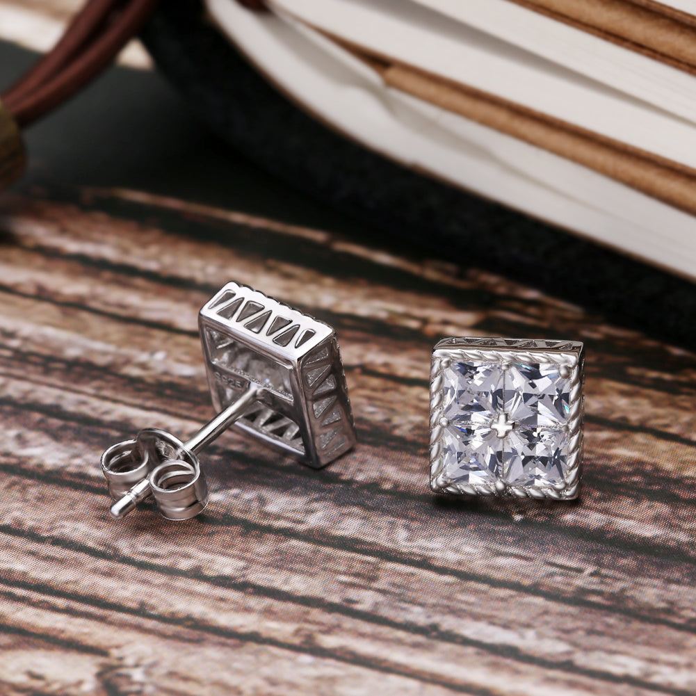 S925 Moissanite Princess Cut Diamond Stud Earrings for Men