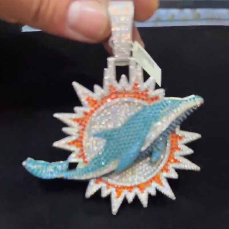 Moissanite Hip Hop Sun Ray Dolphin Pendant