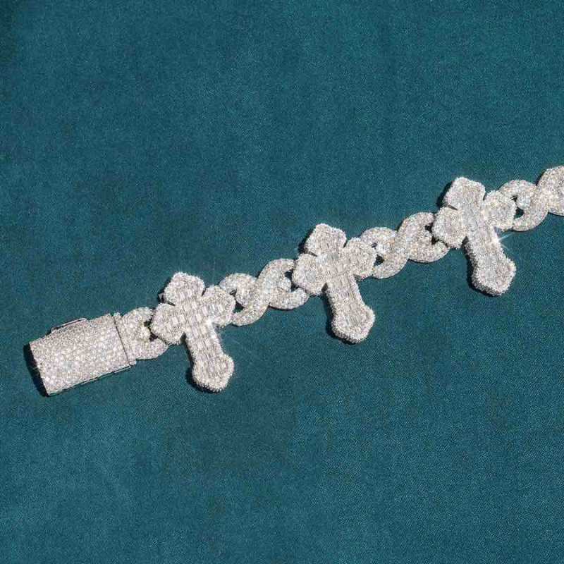 15mm Moissanite Cross Infinity Link Bracelet