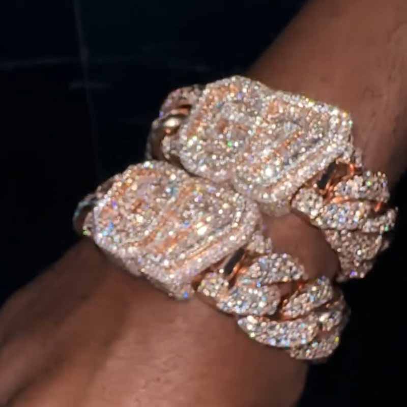 Moissanite Alphabet Design Clasp Cuban Bracelet