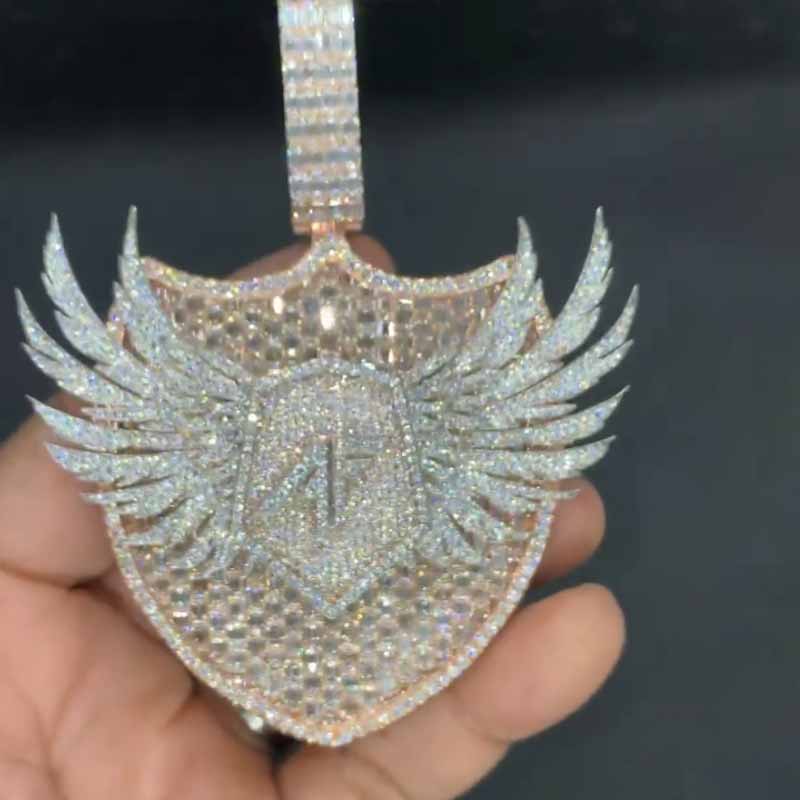 Moissanite Dream Wings Shield Pendant