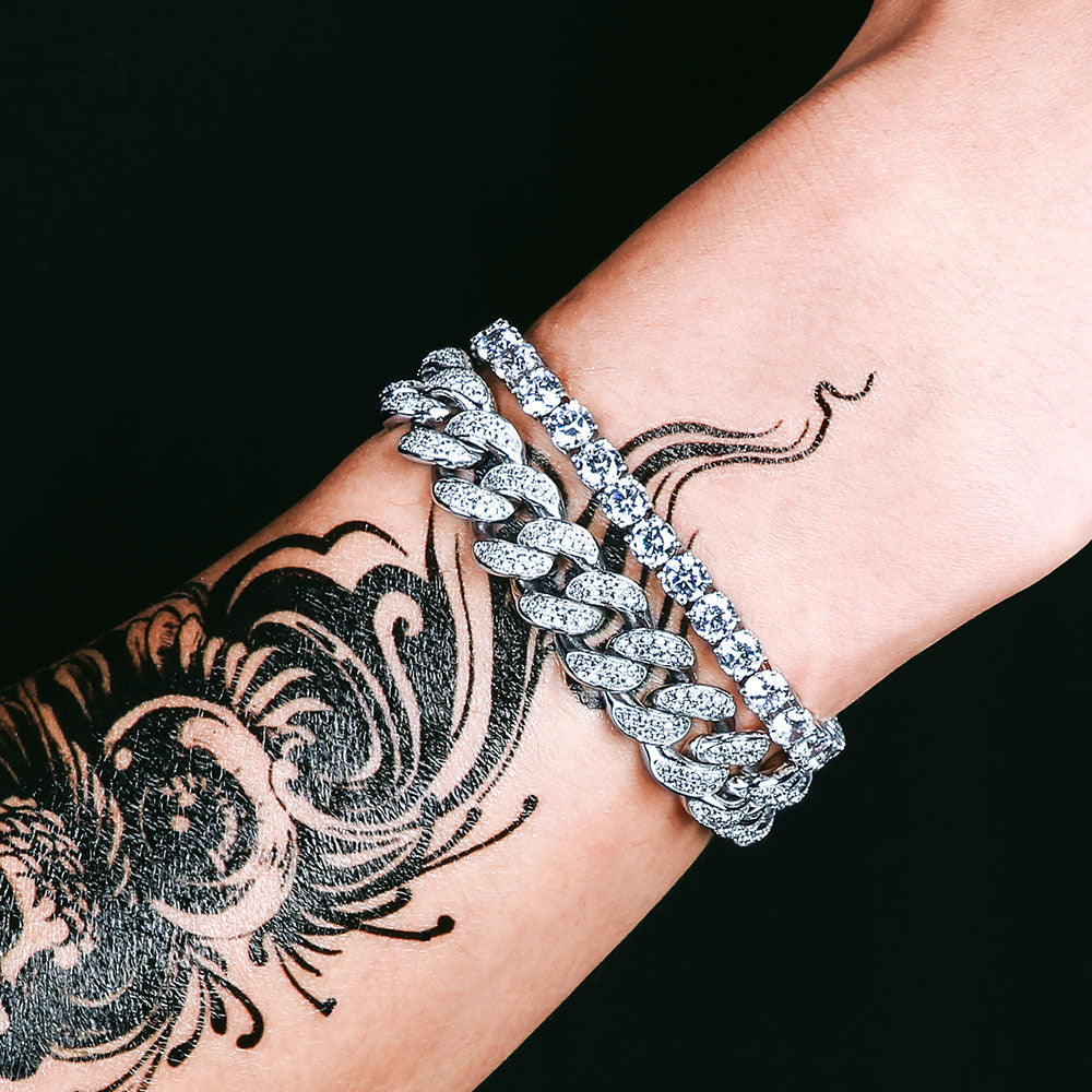 5mm Moissanite Tennis and 12mm Cuban Link Bracelet Set for Men's