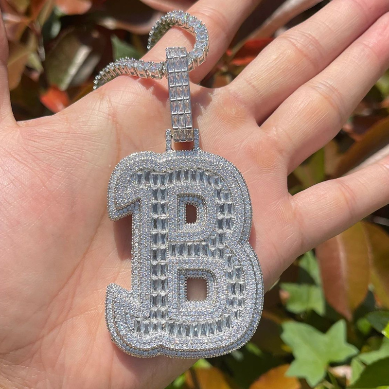 Moissanite Hip Hop Fish Tail Letter Pendant