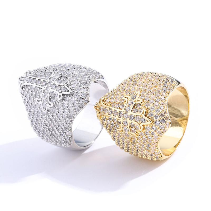Moissanite Hip Hop Cross Shield Ring