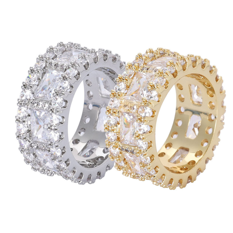 Moissanite Mixed Inlaid T Square Diamond Ring