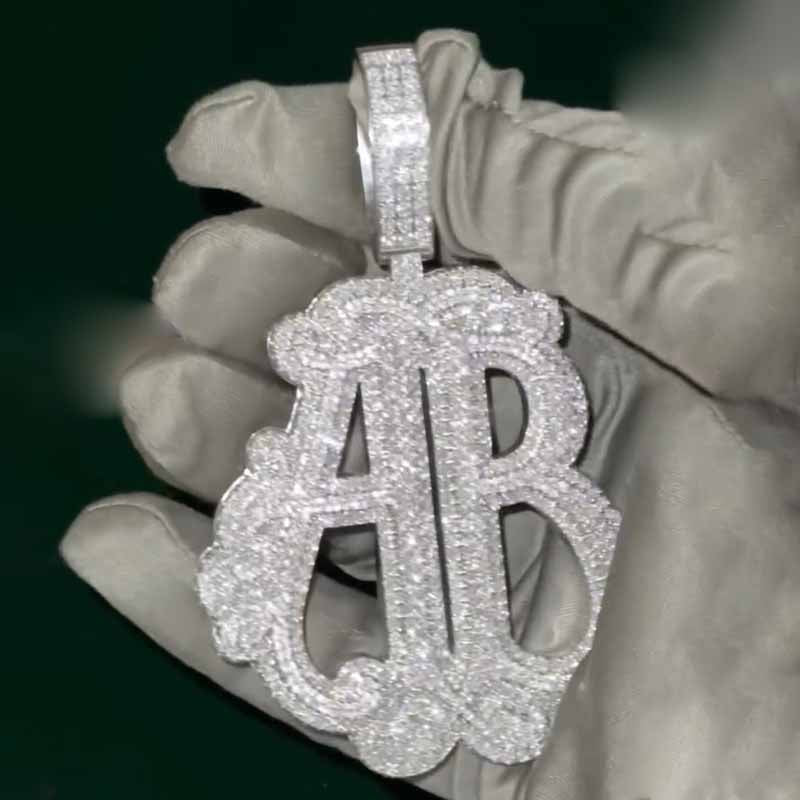 S925 Moissanite AB Letter Pendant