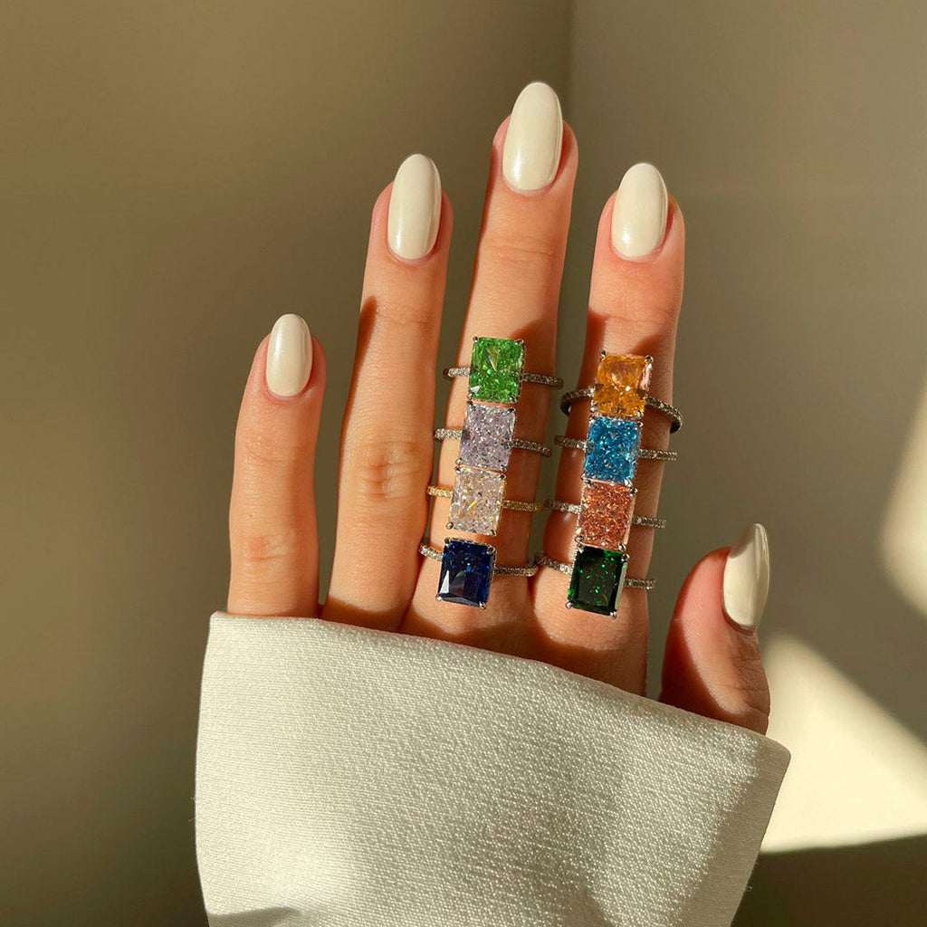 S925 Advanced Ice Flower Cut Colorful Gem Ring