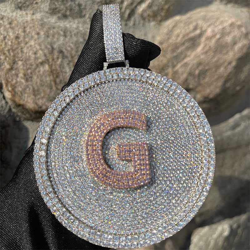 Moissanite Hip Hop DIY Custom Letter Large Disc Pendant