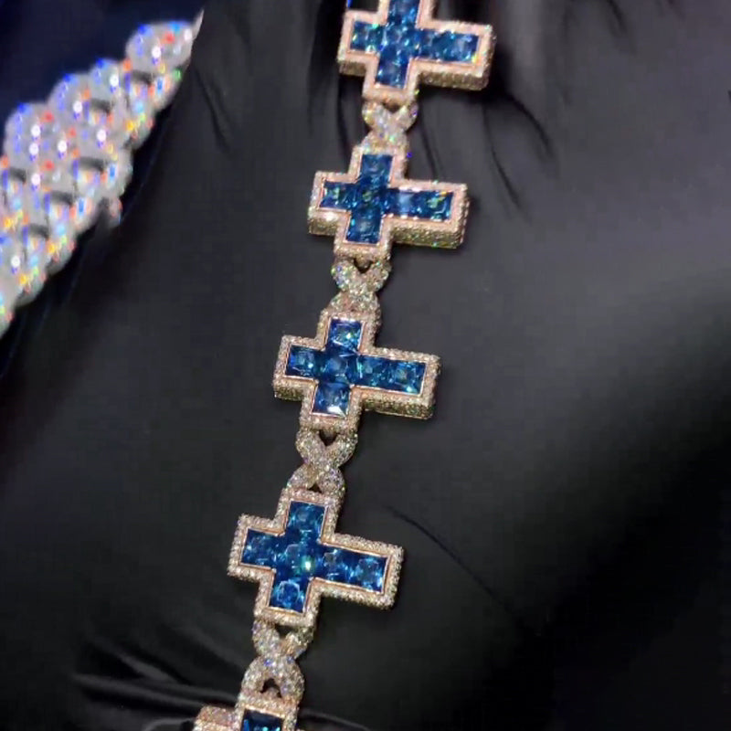 Moissanite Sapphire Cross Unlimited Cuban Bracelet