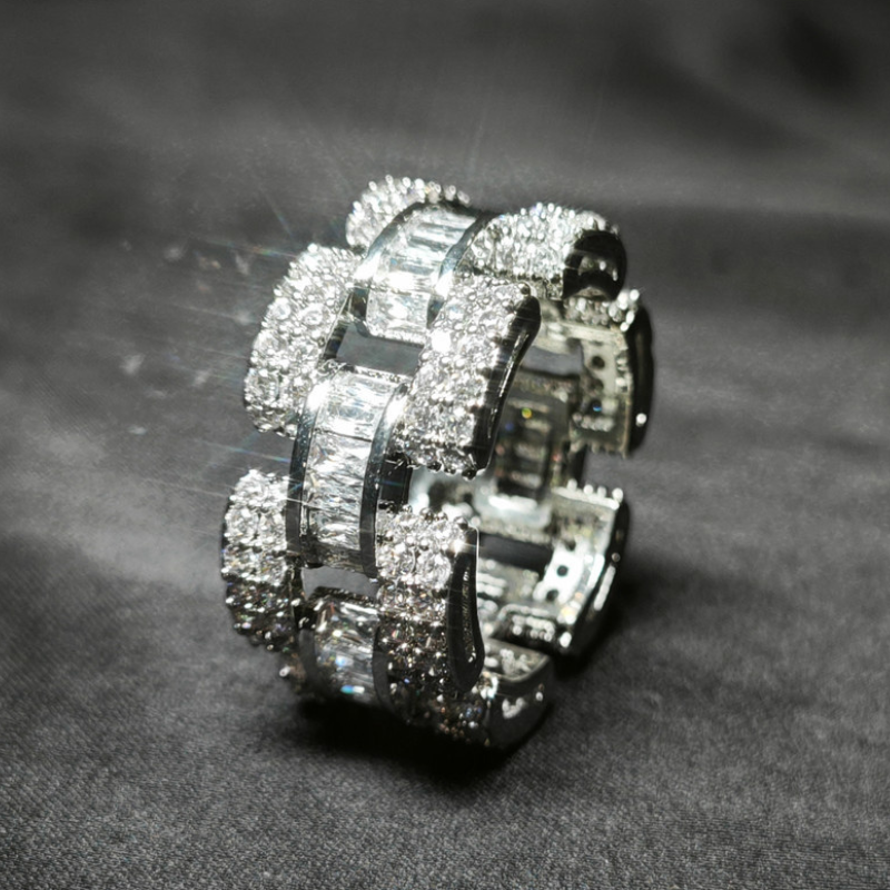 Moissanite Design Irregular Step Square Ring